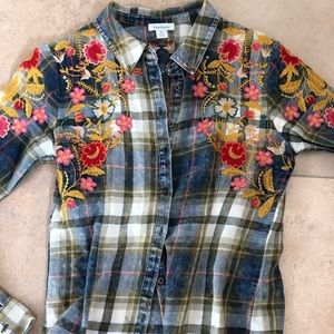 SUNDANCE new x s embroidered long sleeve flannel shirt